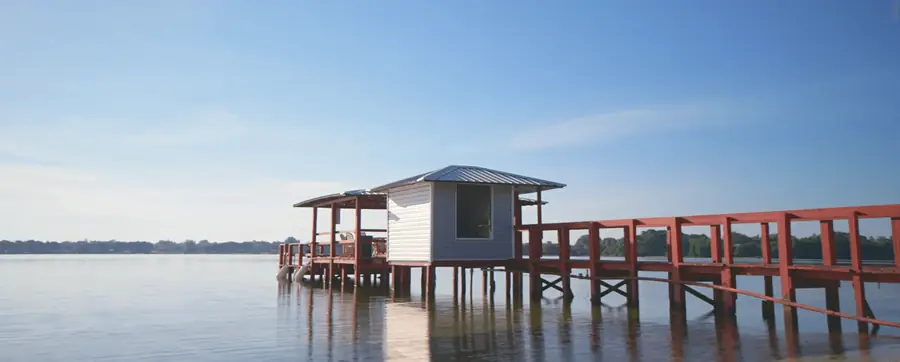 The covered dock and boathouse at Lakeside Cottages