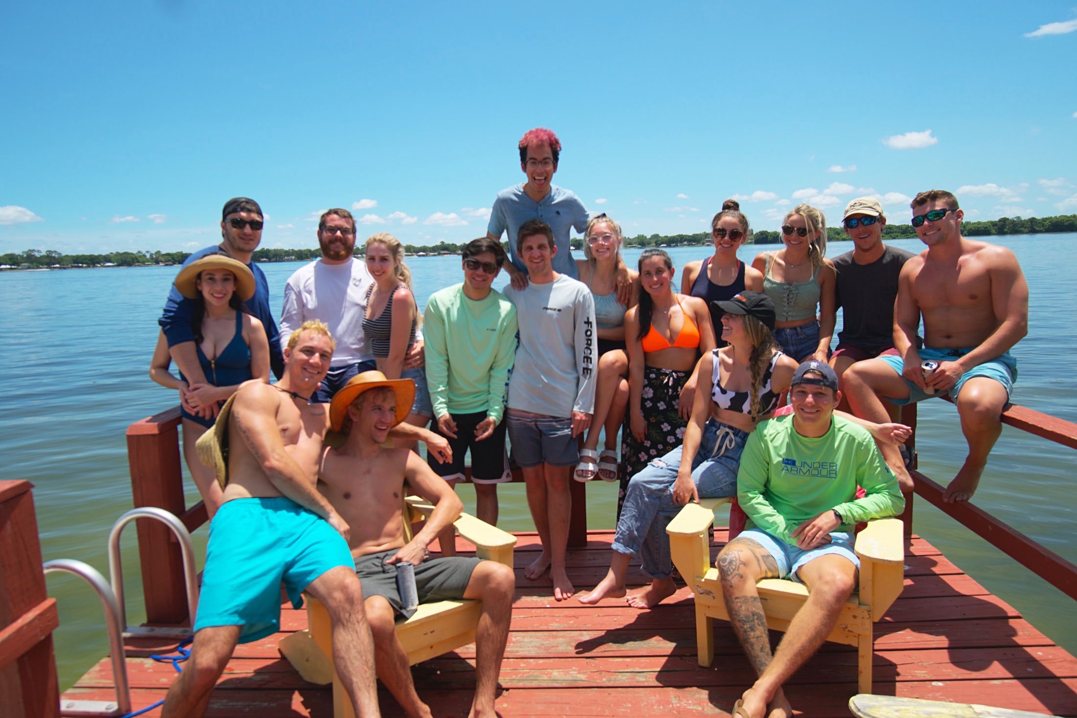 A group of friends enjoying a sunny afternoon together on the dock