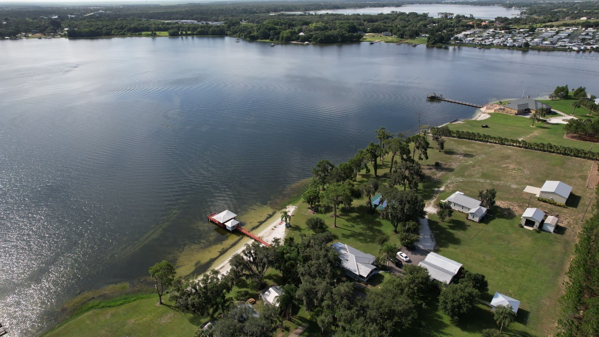 Aerial view of Lakeside Cottages and Lake Clay